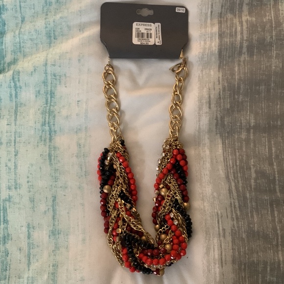 Gorgeous Red, Black, Gold, and Faux Diamond Statement Necklace - Picture 4 of 4